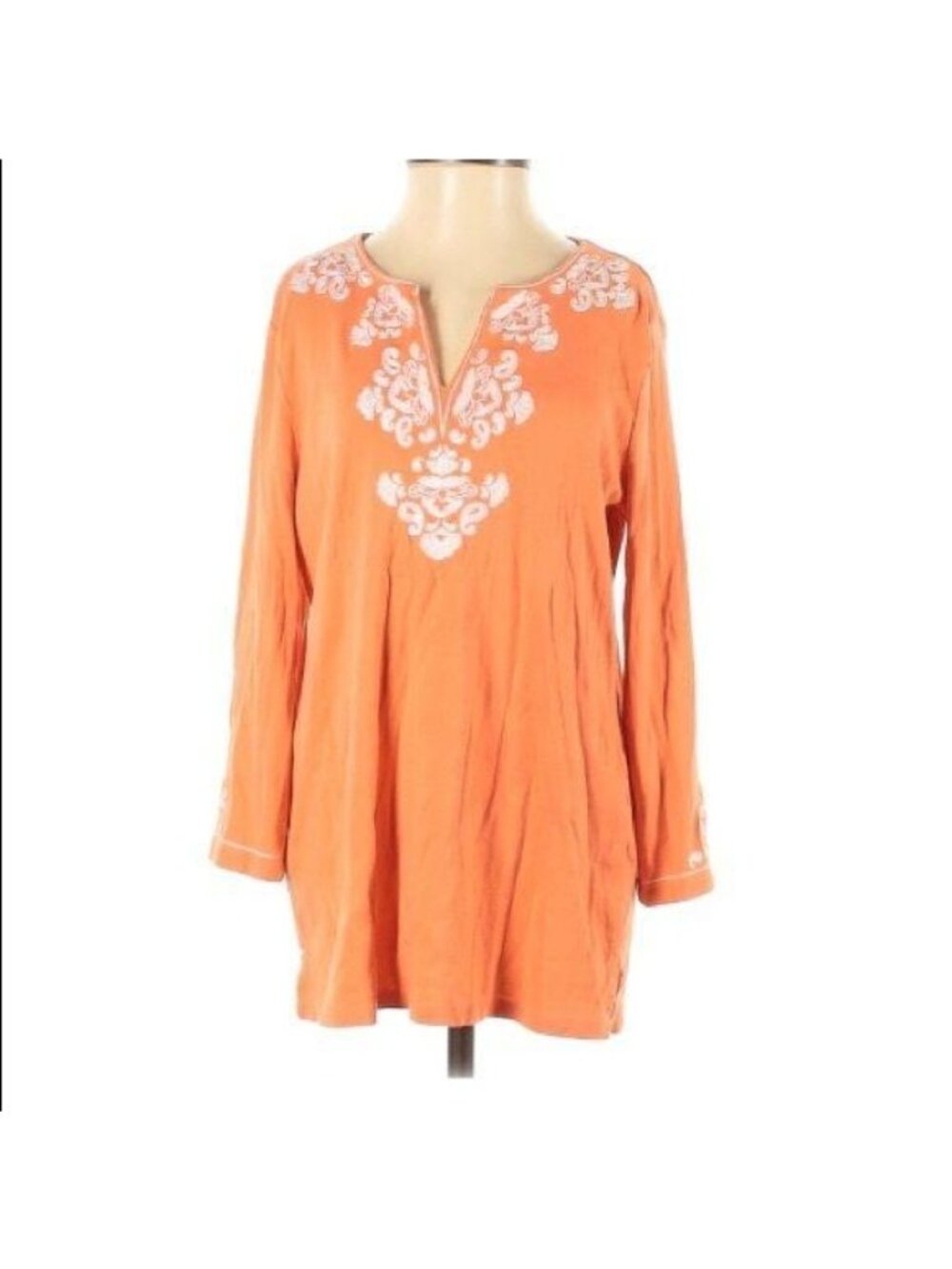 Jones New York Sport Orange Embroidered Cotton Tunic Top S